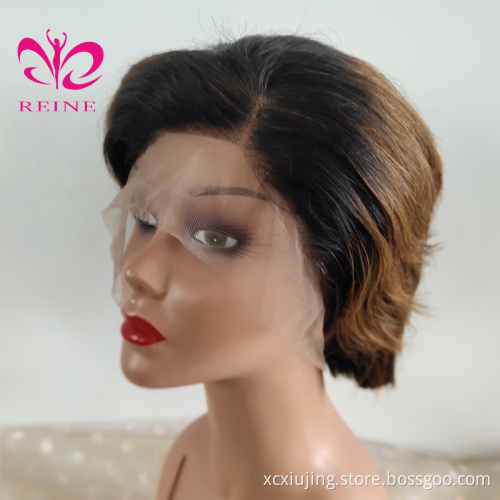 Customized Style Pixie Cut Ombre T1B/30  color Short Bob Wigs Lace Front Wigs Wavy Hair Human Hair Wigs